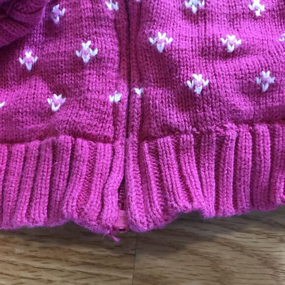 BabyGap Girls Pink Knit Cardigan Sweater W Sherpa Collar Fair Isle Pattern 6-12 - Picture 4 of 7